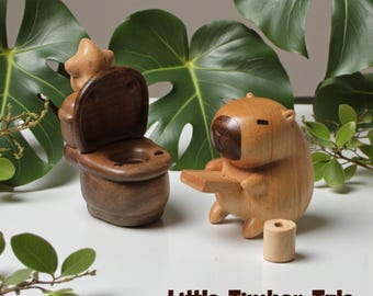 Handmade Beech Wood Capybara Figurine Set, Animal Wooden Desk Decor, Office & Home Ornament