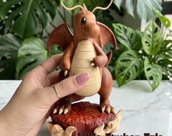 Handcrafted Wooden Dragon Figurine Desk Sculpture Natural Walnut Wood Collectible Fantasy Gift