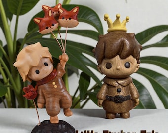 Hand-Carved Wooden Little Prince Figurine with Rose & Fox Balloons Beechwood Collectible Gift