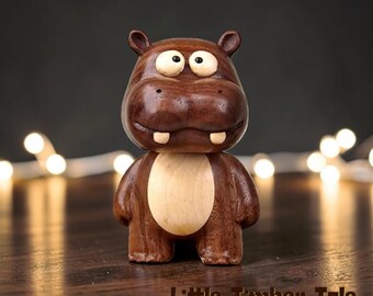 Wooden Hippopotamus Desk Decor, Minimalist Animal Office Hand Carved Walnut Hippo Figurine
