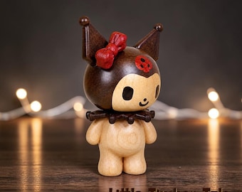 Wooden Kuromi-Inspired Figurine – Handcrafted Home Decor & Gift