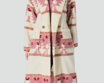 Kelly Reilly Yellowstone Beth Dutton Pink Coat | Womens Fleece Trench Printed Coat