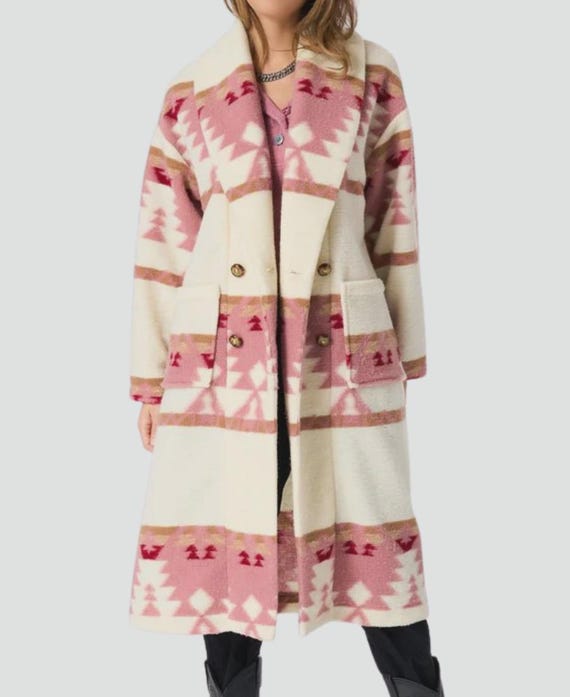 Kelly Reilly Yellowstone Beth Dutton Pink Coat | Womens Fleece Trench Printed Coat