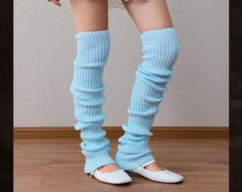 Light Blue Extra Long Knit Leg Warmers, Ribbed Grunge Y2K Style for Women, Cozy Trendy Layering Accessory, Gift for Her