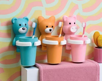 Cute Animal Toothbrush Cup Holder, Kids Bathroom Wall Organizer, Toothbrush Cup, Gift Idea