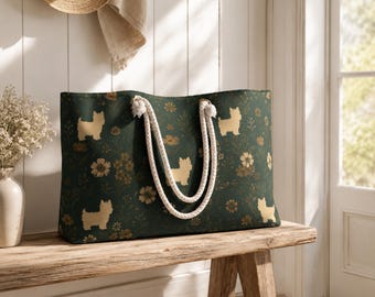 Westie weekendtas met bloemen, vintage botanische reistas, canvas weekendtas, cadeau hond moeder