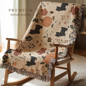 Westie Autumn Woven Cotton Pläd, Pumpkin Botanical Dekor, Heritage Style Filt