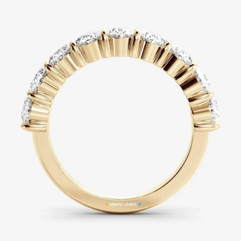 Oval Moissanite Wedding Band | 14K Gold Half Eternity Stackable Ring - Etsy