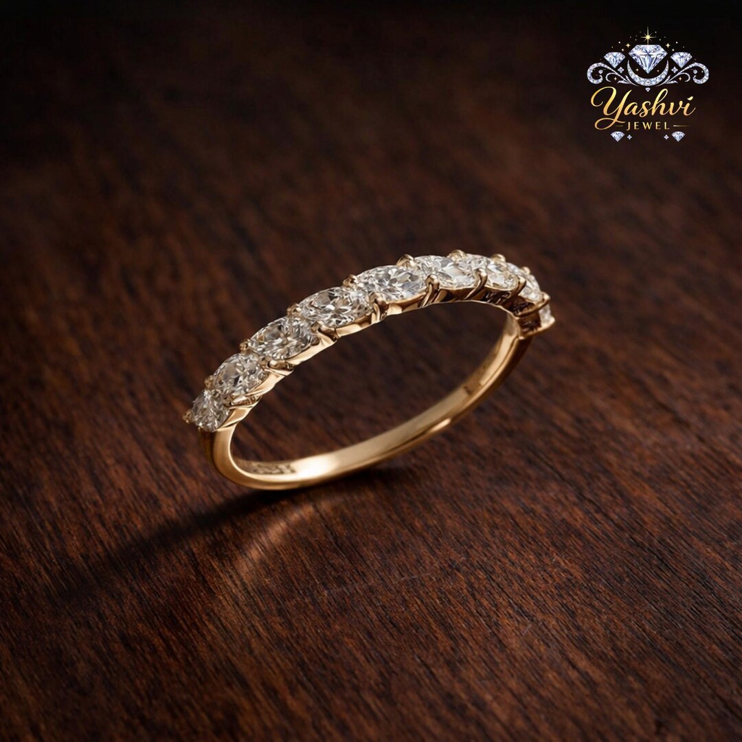 14K Gold Marquise Moissanite Wedding Band | Stackable Half Eternity ...