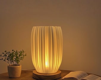 3D Printed Table Lamp | Modern Desk Light with Wooden Base | bedside lighting