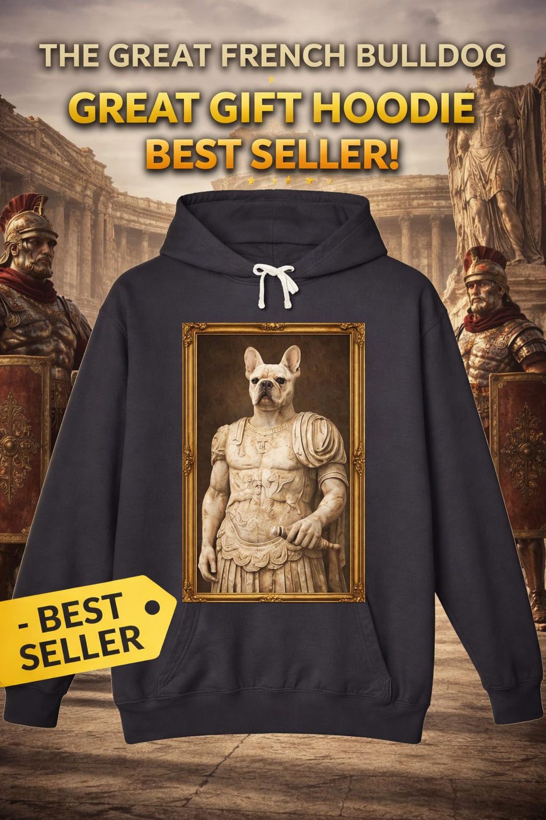 Roman Soldier French Bulldog Hoodie | Vintage Portrait Illustration - Etsy