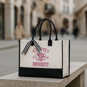Cupid University Tote Bag Gift for Women, Pink Cupid Angel Canvas Bag, Vintage College Style Reusable Shopper Tote, Cute Gift for Her bild 5