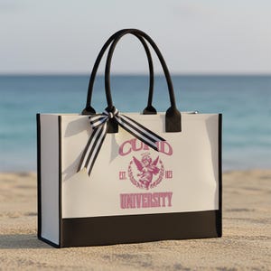 Cupid University Tote Bag Gift for Women, Pink Cupid Angel Canvas Bag, Vintage College Style Reusable Shopper Tote, Cute Gift for Her bild 3