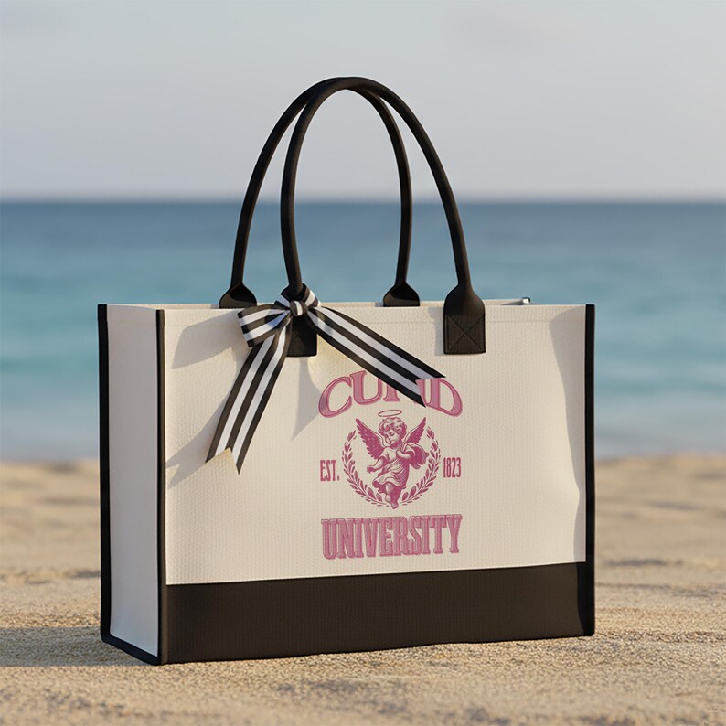Cupid University Tote Bag Gift for Women, Pink Cupid Angel Canvas Bag, Vintage College Style Reusable Shopper Tote, Cute Gift for Her bild 3
