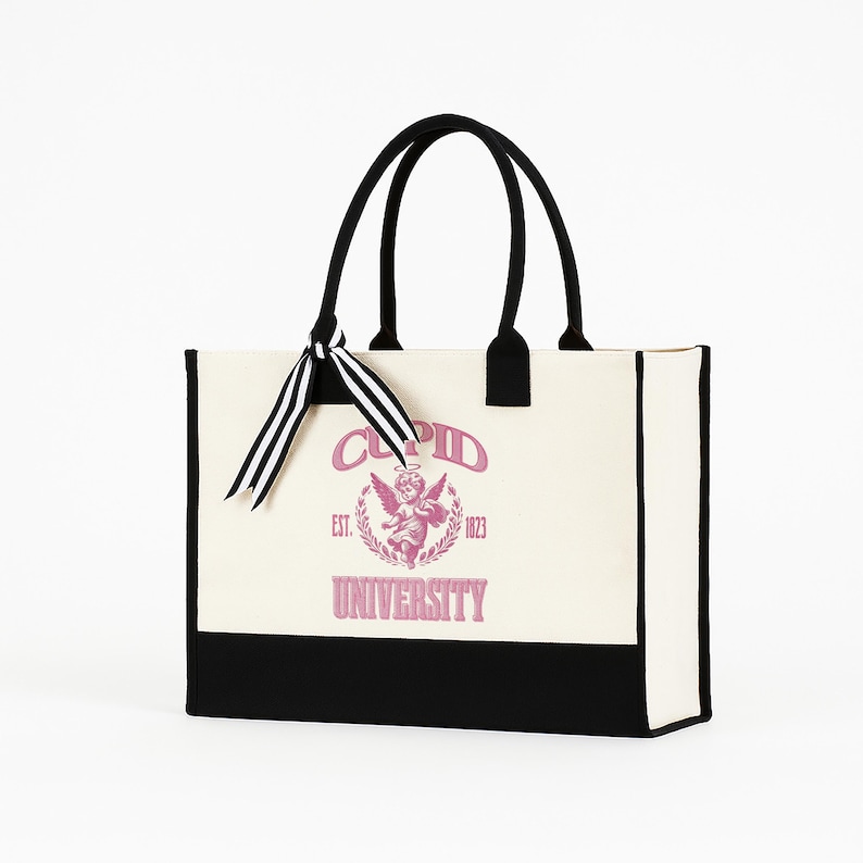 Cupid University Tote Bag Gift for Women, Pink Cupid Angel Canvas Bag, Vintage College Style Reusable Shopper Tote, Cute Gift for Her bild 4