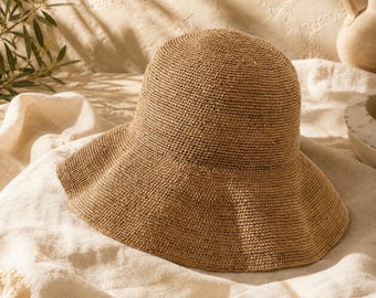Vintage Scala Woven Natural Straw Raffia Hat With Charcoal  display picture 2