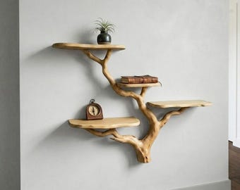 Tree branch floating shelf entryway wall mounted shelves wall display bookshelf decor
