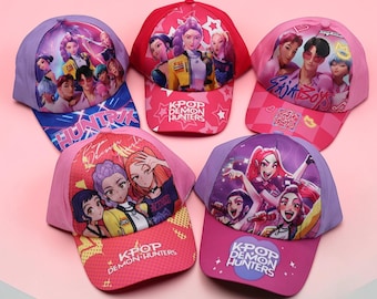 Gorra de béisbol infantil KPOP HUNTERS: adorable gorra Kpop Demon Hunters para niñas y niños. Gorra ajustable con dibujos animados de 48 a 54 cm. 5 estilos.