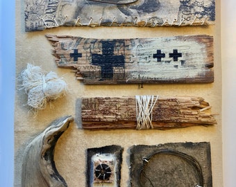 Relaxed Rustic wall art, earthy collage mixed media