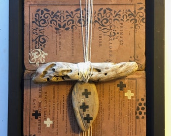 Organic modern wall decor, mixed media, "At the Crossroads of Peace"