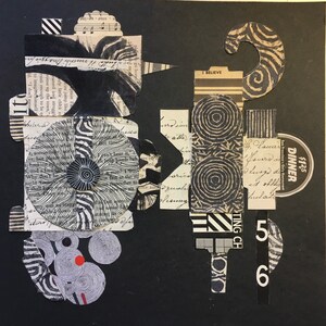 Collage "Ebano e avorio", tecnica mista, arte murale. Con spedizione gratuita