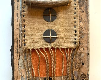 Wall Decor, Mixed Media, Rustic farmhouse, Fiber Art with Antler