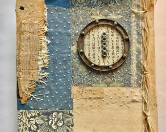 Mixed media Collage in light blue and tan on SALE