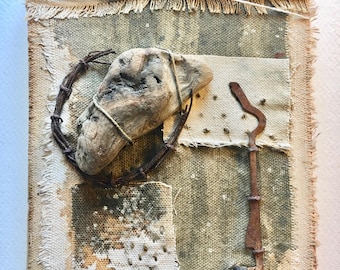 Earthy, tactile collage in neutrals, organic vibe, nature inspired