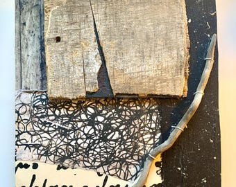 Wall decor, abstract assemblage with neutral tones, textural, with calm vibes
