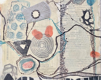 Mixed media collage, "Map to Your Childhood" SALE w/ Free shipping