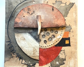 Mixed media collage with natural materials, in statement piece with serene vibes