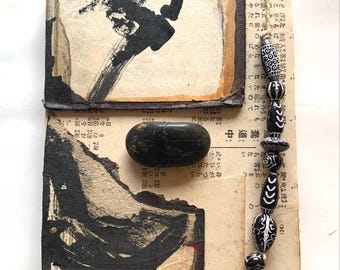 Mixed media Zen style collage with earthy, calm vibes and graphic mark making