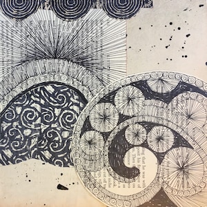 Collage, SALE &quot;Curve Sunrise&quot; Mixed Media, Free shipping