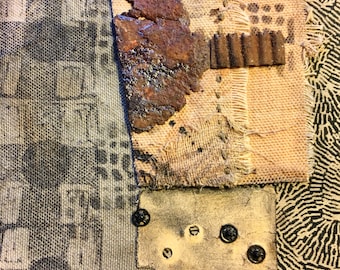 Mixed media collage, organic, textural, modern farmhouse style