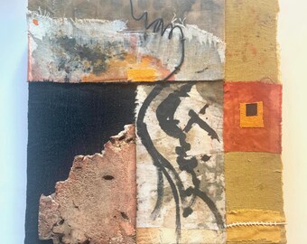 Wall Decor, Mixed Media Collage, Maple Burl Wood, Dyed Fabric, Original Art