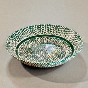 Italian Green Spongeware Serving Bowl, Hand Painted Pottery, Folk-Art Made in Italy