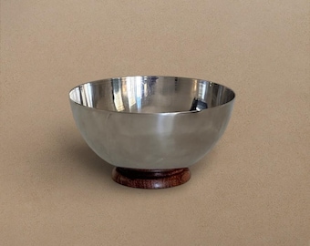 Snack bowl - stainless steel serving bowl with wood base