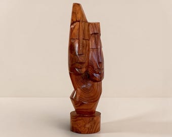 Estatua de pareja de madera tallada a mano, figura de arte de amor, decoración rústica para el hogar.