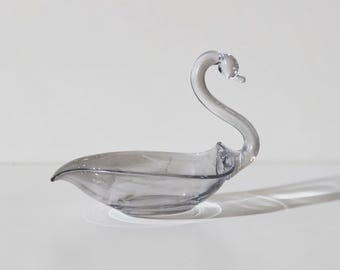 Plato de cisne de cristal vintage – Figura de cristal artístico transparente para guardar objetos pequeños