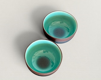 Cuencos Kobachi de cerámica japonesa Mino Ware – Platos pequeños para servir con esmalte turquesa