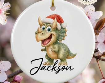 Personalized Dinosaur Christmas Ornament, Custom Name Kids Ornament, Dino Ornament for Boys, T-Rex Triceratops Ornament, Christmas Gift