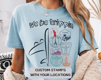 Custom Travel Stamps Shirt, Personalized Traveler Keepsake Tee, Custom Traveling Destination T-Shirt, Family Vacation Gift, Family Gift