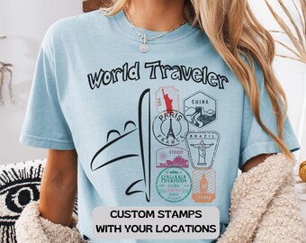 Custom Travel Stamps Shirt, Personalized Traveler Keepsake Tee, Custom Traveling Destination T-Shirt, Family Vacation Gift, Family Gift