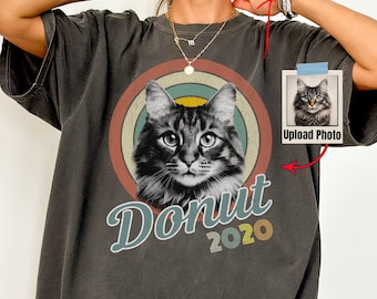 Retro Vintage Custom Pet Photo + Name Shirt, Personalized Comfort Colors Cat Lover Gift, Dog Portrait Tee, Pet Memorial, Dog Mom Gift