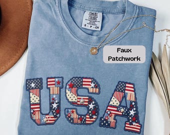 USA 250th Anniversary Shirt, Faux Patchwork USA Shirt, Comfort Colors 4th of July, 250 Years of Freedom, Retro Patriotic Shirt, America 250