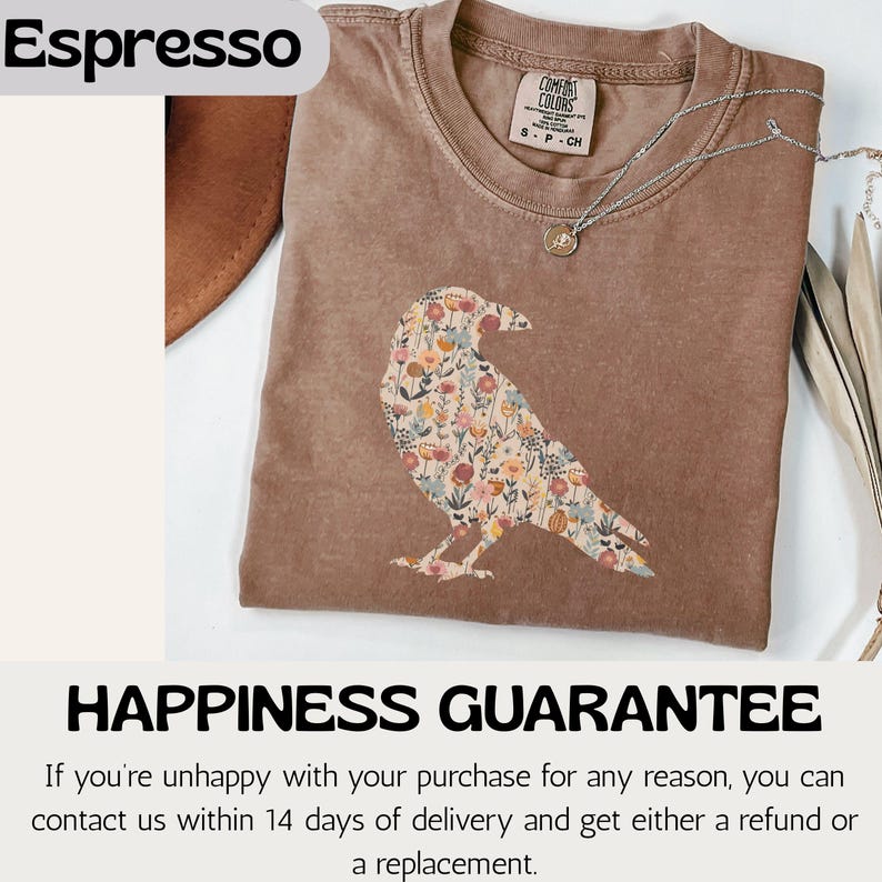 Floral Raven Shirt, Botanical Crow T-Shirt, Wildflower Bird Graphic Tee, Nature Lover Gift, Boho Aesthetic Print, Cottagecore Bird