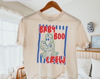 Nicu Nurse Halloween Crop Top Comfort Colors Boxy Tee, Baby Boo Crew Ghost Shirt, Labor and Delivery Nurse Gift, Funny Spooky Season Tee