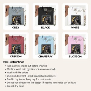 T-shirts in grey, black, white, crimson, chambray, and blossom with skeleton graphic.
