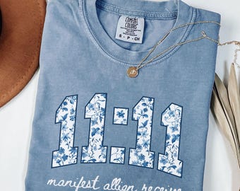 11:11 Angel Number Shirt, Spiritual Gift Tee, Witchy Shirt With Toile Pattern, Celestial Clothing, Manifest Align Receive T-Shirt