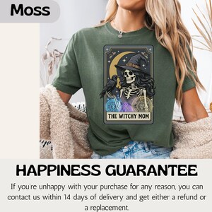 Skeleton witch with raven, moon, and text "THE WITCHY MOM."